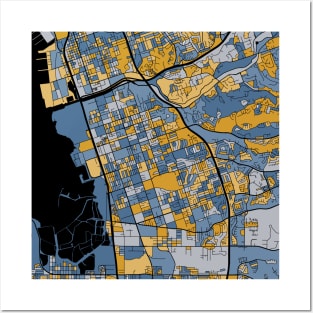 Chula Vista Map Pattern in Blue & Gold Posters and Art